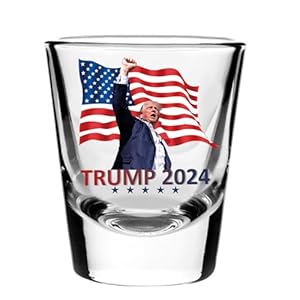 Trump Shot Glass 1.75 oz – Survived Assassination & Trump Fist Pump Design – Perfect for Political Fans, Trump 2024 Collectible, and Patriotic Celebrations – Made of Durable Glass