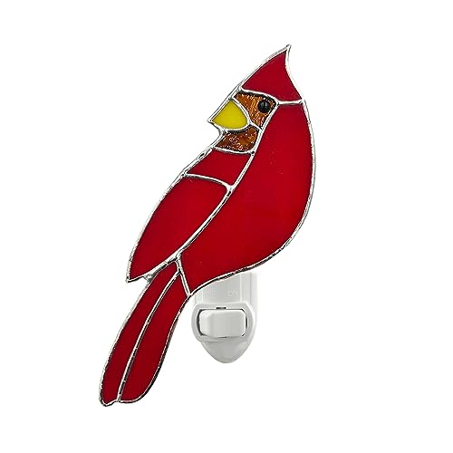 Image of CHEZBABY Stained Glass Night Light Plug into Wall Lamp Decorative Accent Nightlight for Hallway Bedroom Bathroom Kitchen Home Decor(Cardinal)