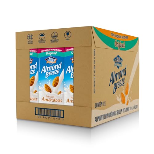 Pack de Alimento com Amendoa Almond Breeze Original Zero Açúcar 1L - 12 Unidades