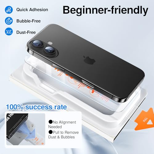 Image of SMARTDEVIL Screen Protector for iPhone 16 (3-Pack), HD Clear 9H Aluminosilicate Tempered Glass, SmartPull Box Dust & Bubble-Free Installation, Case-Ready Fit