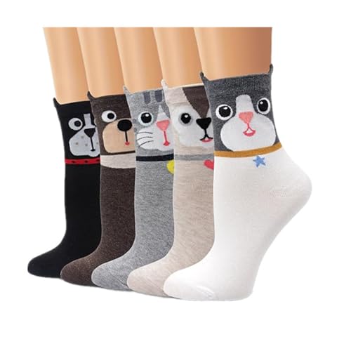 5 Pairs Womens Funny Socks Cozy Cute Printed Patterned Fun Sock Novelty Cat Dog Socks for Women, One Size (Style 04)