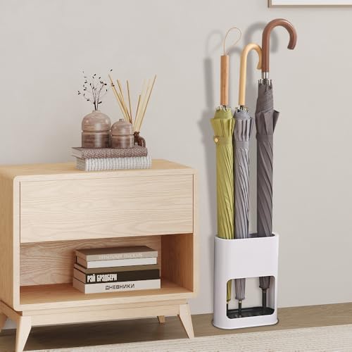 SGZIOO Schirmständer, Regenschirmständer mit Abnehmbarer Abtropfschale, 28 * 21.8 * 9cm, Kunststoff Zuhause Drinnen Schirmhalter mit 4 Slots für Lange/Kurze Regenschirme