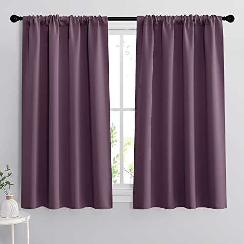 RYB HOME Blackout Curtains for Bedroom - Thermal Insulating Privacy Window Curtains for Kids Nursey Dining Bathroom Home Office Decor, Width 42 x Length 45 inches, Plum, 2 Panels
