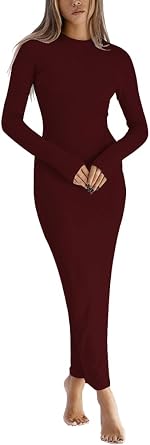 LACOZY Long Sleeve Midi Dress Sexy Fitted Bodycon Formal Cocktail Dresses