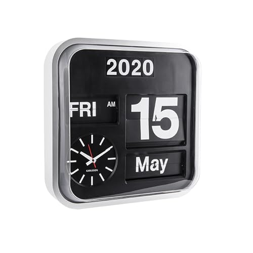 Present Time Karlsson Calender Clock Big Flip Silver 43 x 43 cm, KA4202