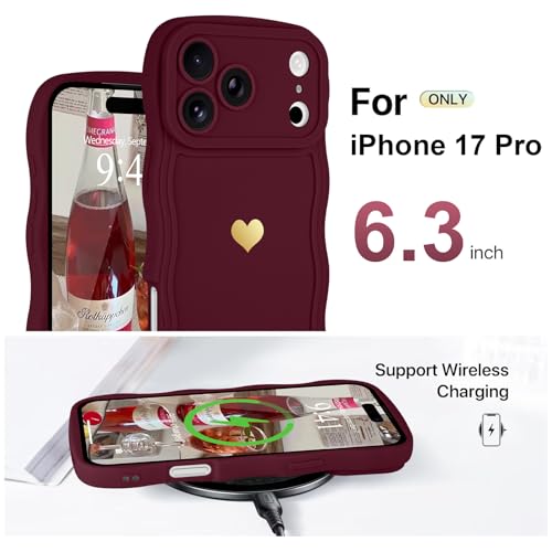 LAPOPNUT for iPhone 17 Pro Case Cute Heart Simple Wave Frame Case Aesthetic Design Solid Color Girls Women TPU Silicone Slim Phone Cover for iPhone 17 Pro 6.3 Inch,Wine Red by LAPOPNUT - Image 3