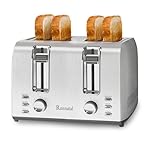 Runnatal 4 Slice Toaster, Full Stainless Steel, Extra-Wide Slot Toaster with 7 Shade Settings and 3 Mode, Defrost, BAGEL, Cancel Functions, Easy to Operate and Clean 120V 1600W Silver Metallic