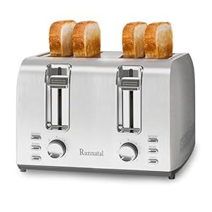 Runnatal 4 Slice Toaster, Full Stainless Steel, Extra-Wide Slot Toaster with 7 Shade Settings and 3 Mode, Defrost, BAGEL, Cancel Functions, Easy to Operate and Clean 120V 1600W Silver Metallic