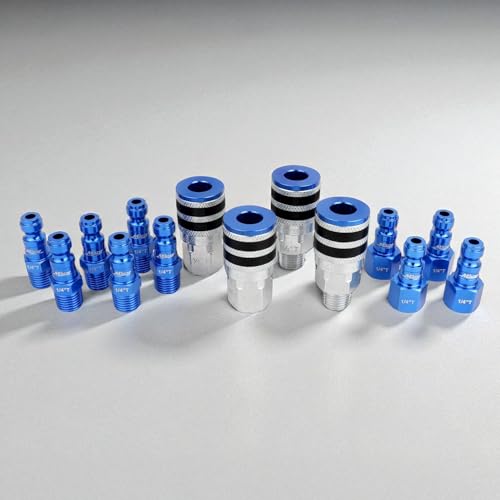 Image of Colorfit by Milton Coupler & Plug Kit (T-Style) 1 /4 inch NPT Quick Connect Hose Fittings for Air Tools & Compressors (With Bumper, 14)