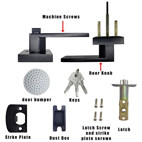 Jo.ko With Keyed Matte Black Door Knob, Square Door Lever For Bedroom, Passage Door Privacy Locking Interior/Exterior Entry Door Knob/Heavy Duty #TOP1