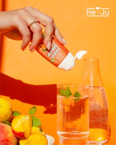 He-Ju Zero Sirup zuckerfrei Pfirsichgeschmack, 65 ml (32 Portionen), ohne Zuckerzusatz, nur 2 kcal pro Portion, Vegan & kalorienarm, ergibt bis zu 8L erfrischendes Getränk, intensiver Geschmack