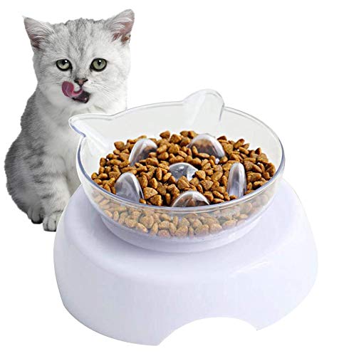Toulifly Cat Bowl,Tilted Cat Bowl,Raised Cat Bowl,Cat Water Bowl,Slow Feeder Dog Bowl,Dog Bowl,Dog Food Bowl,15° Tilt Design,Pet Bowl for Cats and Small Dogs,Reduce Pets Neck Pain