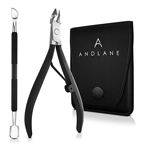 Cuticle Trimmer with Cuticle Pusher - Andlane Professional Stainless Steel Cuticle Nippers, Remover, Clipper and Cutter - Pedicure and Manicure Tools for Fingernails and Toenails