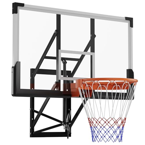 54' Wall Mounted Basketball Hoop, 8-10 FT Adjustable Height Shatterproof PC Backboard Basketball...