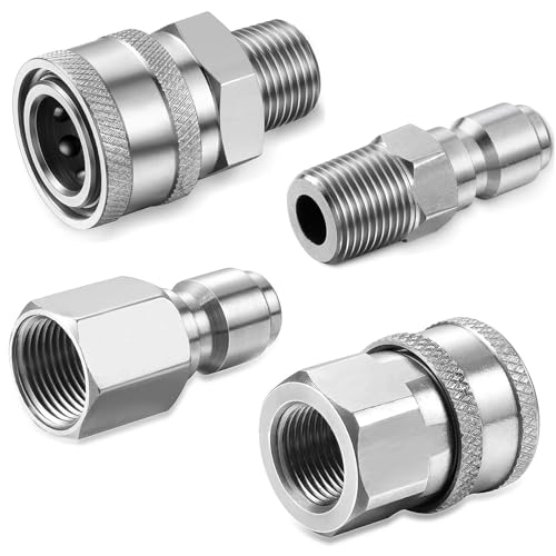 HARY 4 pezzi idraulico rapido frizione idropulitrice frizione, NPT 1/4 pollici attacco rapido in acciaio inox Maschio Femmina Accessori per idropulitrice con filettatura interna (argento)