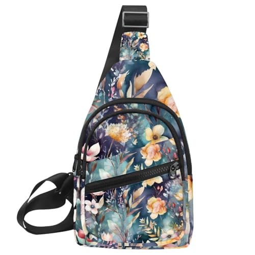 Mochila bandolera con patrón floral multicolor de diseño plano