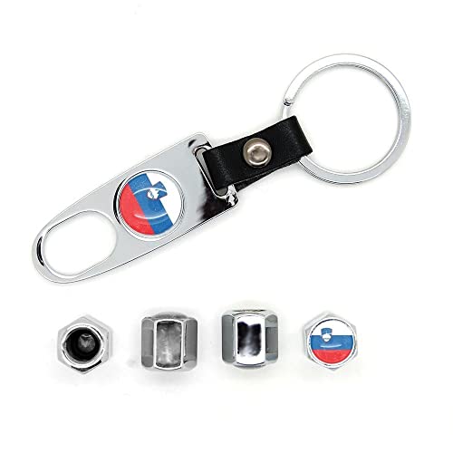 Lot de 4 bouchons de valves avec logo et porte clé Slovenie Chromé