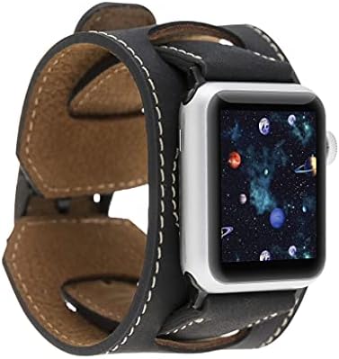 HARDISTON Cuff Watch Band Compatible with Apple 49mm for men & women, Handmade Genuine Leather, Compatible with iWatch Series 11 10 9 8 7 6 5 4 3 2 1 SE Ultra, Wrist Bracelet Band, Large/Band-Black