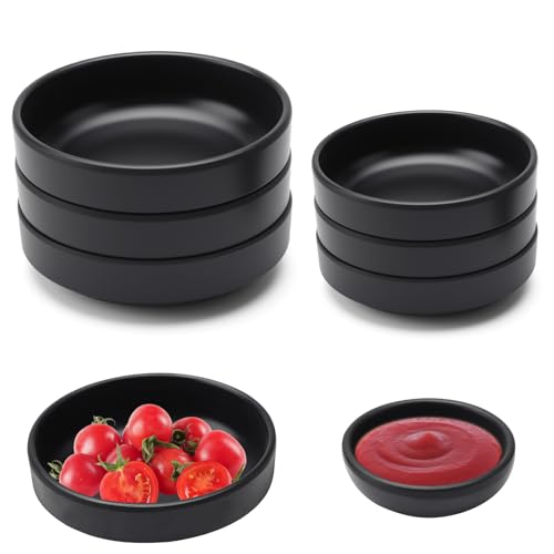 DAWRIS Juego de 6 cuencos para salsa de soja, redondos, para sushi, aperitivos, salsas, hogar y gastronomía (negro mate)