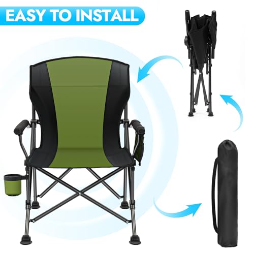 2 Pack Oversized Folding Camping Chair for Adults, Supports 450 LBS Camping Chairs, Heavy Duty Camping Chair with Side Pockets, Foldable Outdoor Chair for Camping, Beach, Fishing, Hiking, Green-Black — view 3