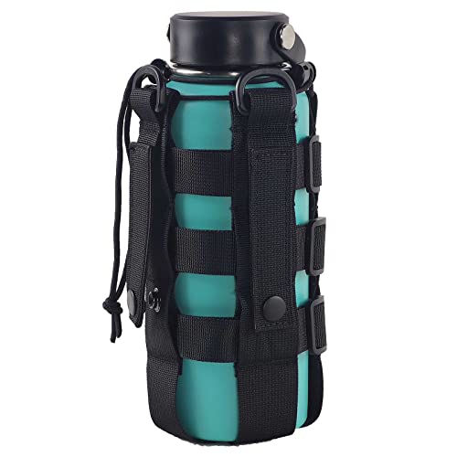 Wicktick Molle Water Fuel Bottle Holder, Adjustable Tactical Pouch Fits Up To 1800Ml / 64Oz Bottles, For Outdoor Sports Camping Hiking Riding, Mounts To Molle System/Belt/Carabiner/Hook (Black) #TOP4