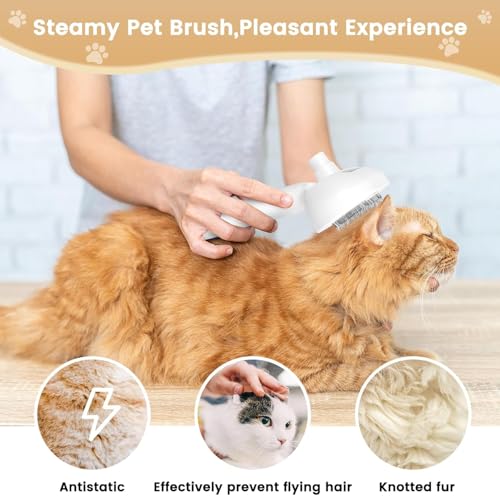Escova para Gatos, Escova Pet Cães e Gatos Remoção de Pelos 3 em 1 Massageadora com Vaporizador Auto
