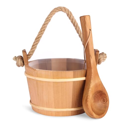 NetLea Sauna Bucket and Ladle Set,1.6Gallon(6 Liters) Sauna Bucket and 14.5â€³Sauna Ladle,Sauna Accessories Handmade from Premium Cedar Wood (Cedar Wood 6L)