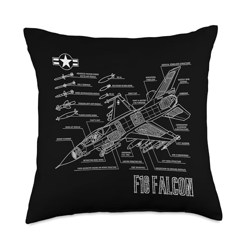 American Airforce Aircraft Fighter F16 Falcon Blueprint Throw Pillow
