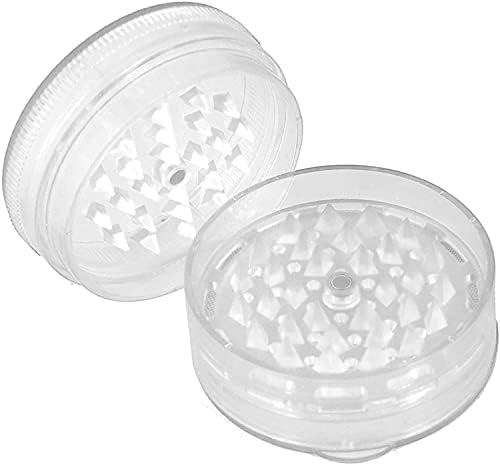 Plastic Herb Grinder 3 Part Magnetic Shark Teeth Assorted Colours, 60mm 3 Piece Herb Grinders, Portable and Pocket Size, Smell Proof Airtight Stash Compartment (Clear)