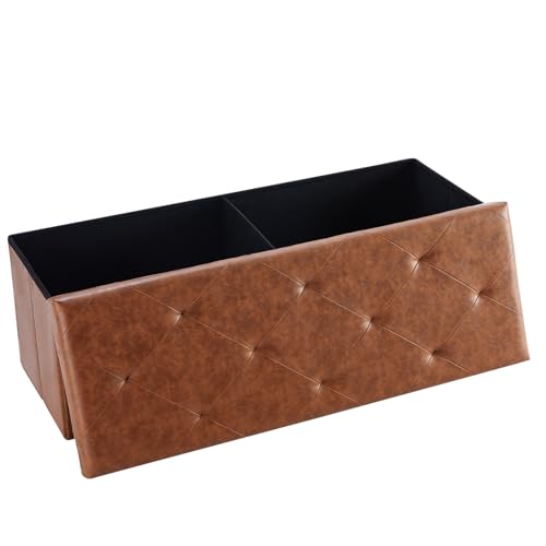 Sweetcrispy Foldable Storage Ottoman Bench, 159L Storage Chest, End of Bed Foot Rest Stool with Padded Seat, Bedroom Bench for Living Room, Support 660lbs, Brown by Sweetcrispy - Used condition - CA$46.95
