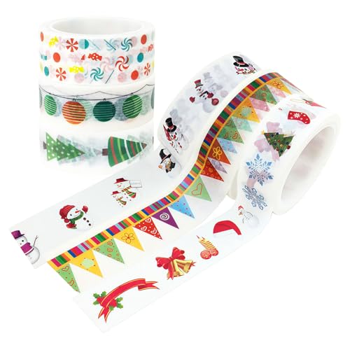 LEIHMMYAO 6 pcs Christmas Washi Tape Set Colorful Decorative Thin Tapes Christmas Holiday Arts Craft Tape DIY Scrapbooking Planners Gift Wrapping Tapes Wedding