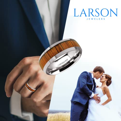 Thorsten Kameha | Tungsten Rings For Men | Tungsten | Comfort Fit | Carbide Wedding Ring Band With Koa Wood Inlay And Polished Beveled Edges - 8Mm - Size 10.5 #TOP2