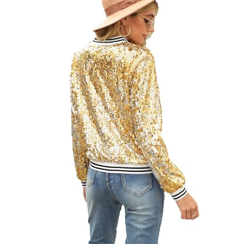 ACEFAST INC Women's Shiny Sparkle Sequins Long Sleeve Zip Blazer Halloween Party Bomber Jacket3