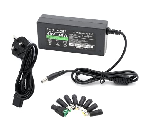 A-DIGISHUO 48V 1A Power Supply |AC100-240V to DC 48V 48 Volt 1Amp 48W Adapter Switching Transformers With 8pcs Connector |For PoE Switch/PoE Injector/CCTV Video Security Camera (48V 1A 48W)