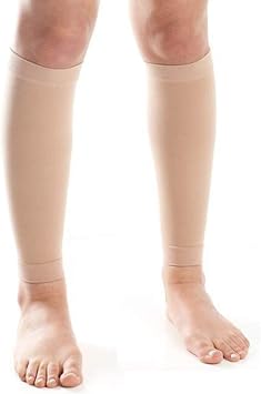 A Pair of Calf SHIN Graduated Compression Sports Medical Sleeve 20-30MMHG for Men and Women Small, Beige
