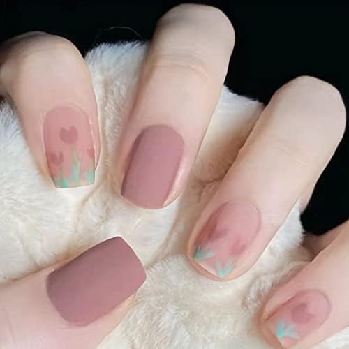 JUSTOTRY 24 Pcs Press on Nails Short, White Translucent Fake Nails with Designs,Square Acrylic False Nails Short, Stick on Nails for Women Nails Art
