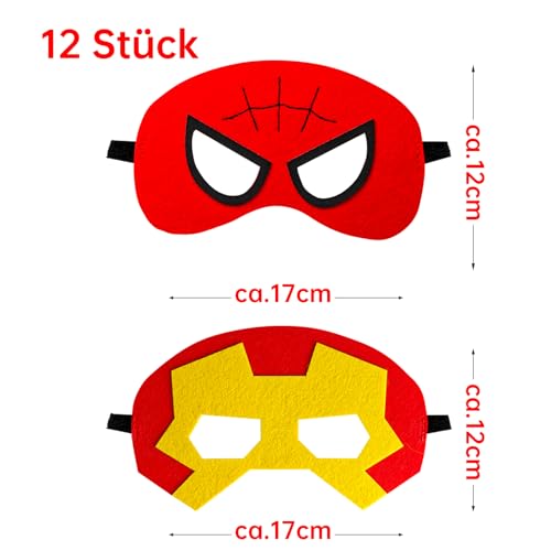 YFCHOTI Maske Set, 12pcs Party Cosplay Filzmasken für Kinder, Cartoon-Superhelden Halbmaske für Maskenball Halloween Karneval Kostüme, Kindergeburtstag Mitgebsel Kleine Geschenke für Jungen Mädchen