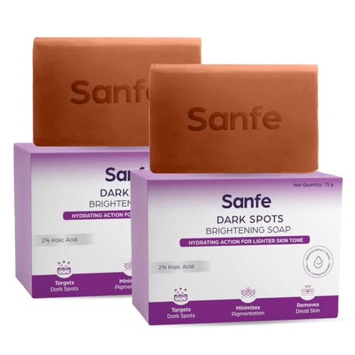 Image of Sanfe Soaps Kojic Acid Soap for Bath | Detan Soap | Dark Spots Brightening & Pigmentation Removal | Skin Whitening Soap Bar | Tanning Removal Soap for Men & Women | 75g | Pack of 2