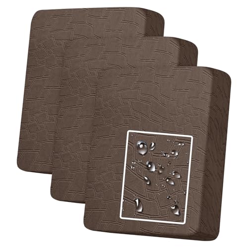 MAXIJIN Waterproof Couch Cushion Covers Individual Sofa Seat Cushion Cover Stretch Sectional Sofa Slipcovers with Elastic Bottom for Dogs Pets (3 Pieces for Seat or Backrest, Coffee)