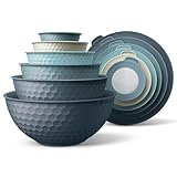 COOK WITH COLOR Mixing Bowls with Lids - 12 Piece Plastic Nesting Bowls Set includes 6 Prep Bowls and 6 Lids, Non Slip Bottom and Embossed Design - Microwave Safe (Blue)
