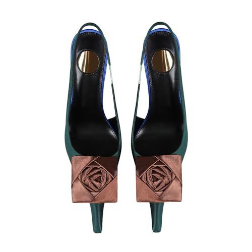 Flower High Heels for Women Closed Pointed Toe Stilettos Heel Pumps Slip On Elastic Ankle Strap Slingbacks Fashion Party Dressy Ladies Sandals Shoes2