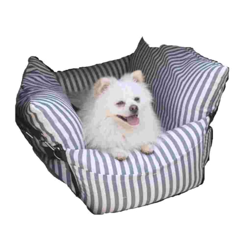 RoastMe 車用犬小屋 犬用ブースター 車の後部座席 ソフトベッド 中型・大型犬用ポータブル安全旅行用荷物ラック 取り外し可能・洗える 折り畳み 76×52×40cm (コットン&リネン シック ブルー ストライプ,76*52*40cm)