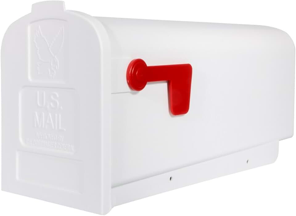 Architectural Mailboxes Parsons Plastic Post Mount Mailbox, Compatibility Code A, PL10W0AM, White, Medium Capacity, 1 Count (Pack