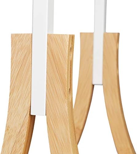 Free-Standing Bamboo Towel Holder, H x W x D 104 x 41 x 28.5 cm, 3 Rails and 1 Shelf, Clothes Stand, Natural Brown, White