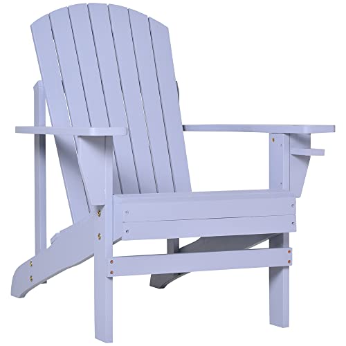 Outsunny Wooden Adirondack Chair, Outdoor Patio Lawn Chair With Cup Holder, Weather Resistant Lawn Furniture, Classic Lounge For Deck, Garden, Backyard, Fire Pit, Gray #TOP24