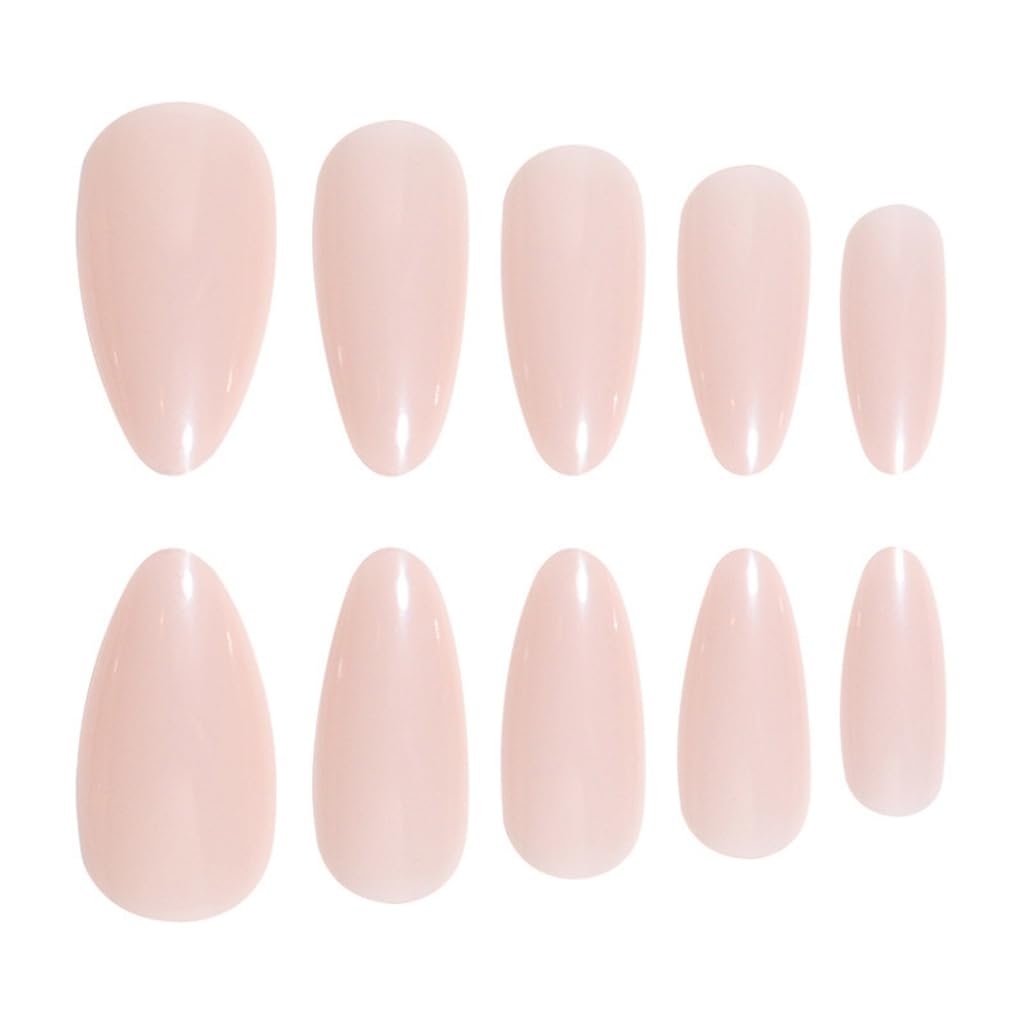 24 Pcs Nudes Stick On Nails Glossy False Nails Almond Shaped Color Acrylic Nails for Woman