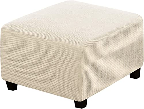 Adpon Square Ottoman Covers Ottoman Slipcovers Folding Storage Stool Protector Elastic Bottom Stretch High Spandex Small Checks Jacquard Fabric (X-Large,Natural) #TOP2
