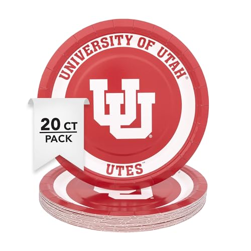 Desert Cactus University of Utah Paper Plates UU Utes 20 Count 9 inch Round PlatesDecoration for Tailgates, Graduation, Party and Game Day (Design A)