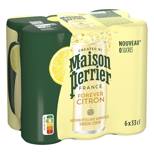 MAISON PERRIER Forever Agua mineral natural con Gas con Sabor Limón, pack 6 x 33 cl lata