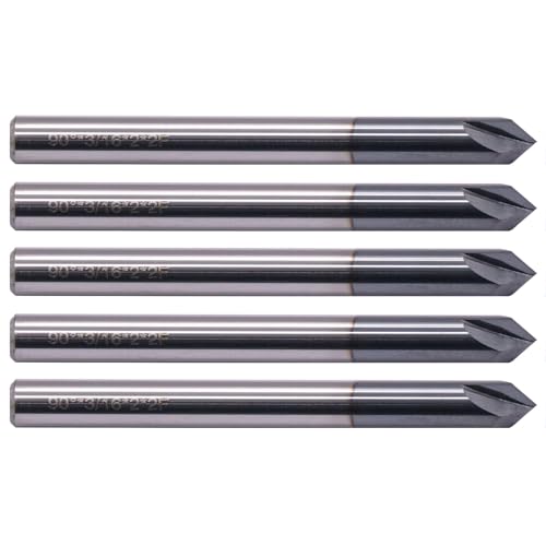 Image of BestParts 5pcs High Performance Solid Carbide End Mill, Chamfer Mill - Single End - AlTiN Coated, 2 Flute, 90 Chamfer Angle, 3 /16 inch Cutting Diameter, 3 /16 inch Shank Diameter, 2 inch Overall Length